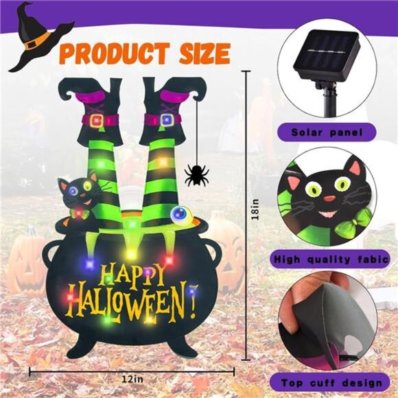 Halloween Lighted Garden Flag Led Solar Yard Flag 8 Modes Witch Feet Outdoor - Picture 4 of 7